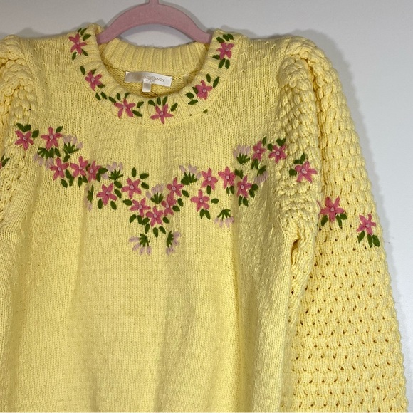LoveShackFancy Sweater Kenzly Crochet Pullover in Mellow Yellow - Picture 11 of 17